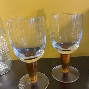 Set of two Denby red fire glass goblet/wine glasses